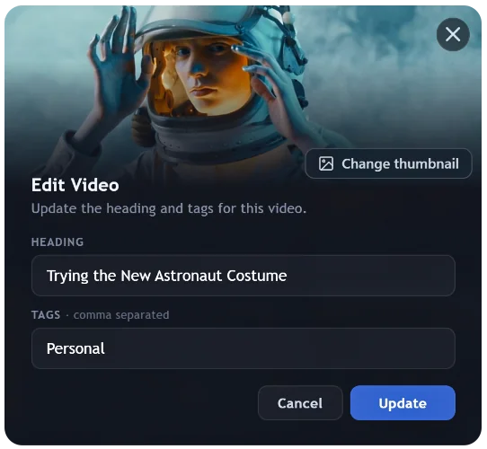 Editing a video's in-app title and tags