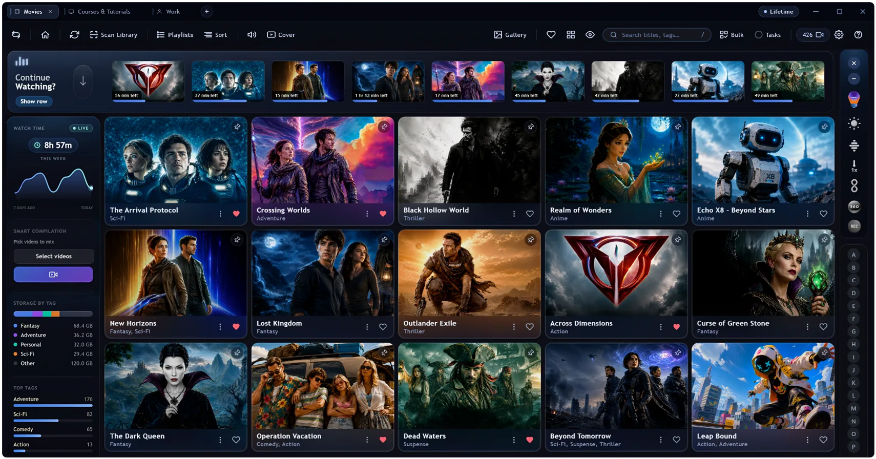The MyStash app, a media library with key-art covers and stats