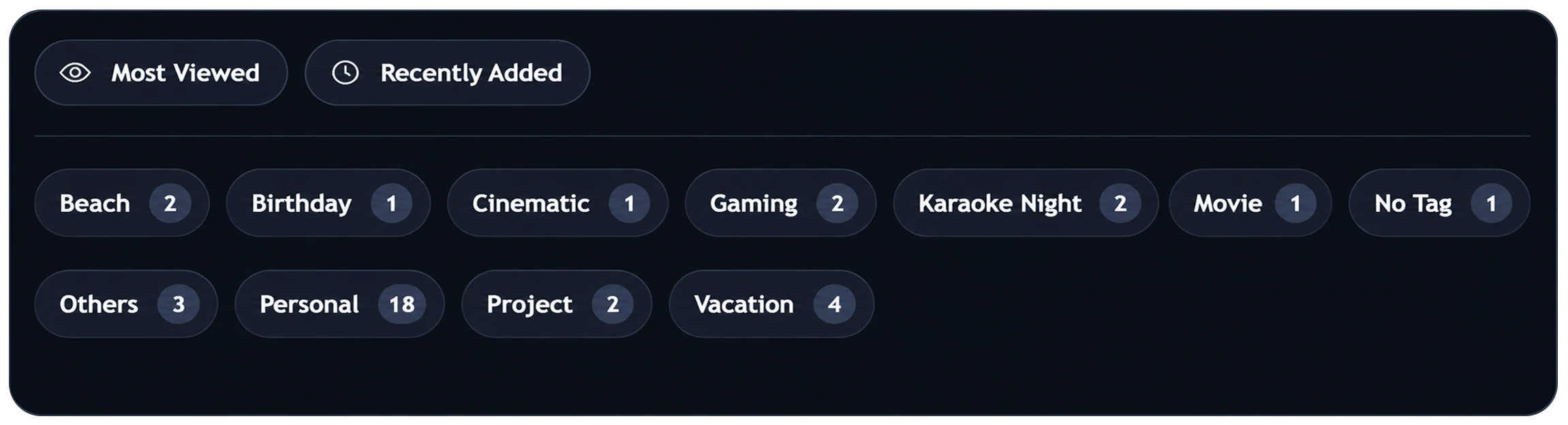 Playlists generated automatically from tags: Beach, Birthday, Cinematic, Gaming and more